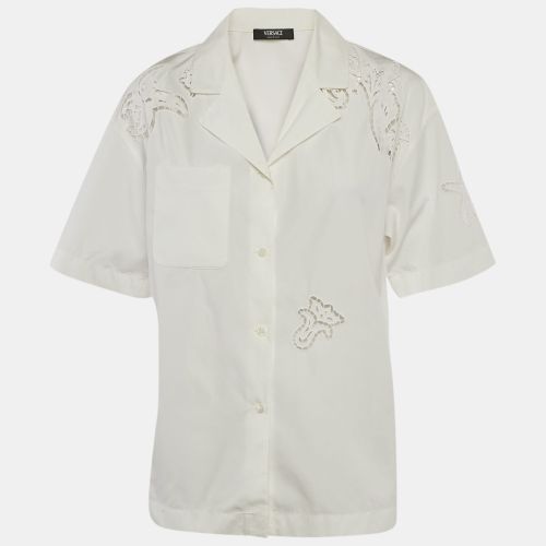Versace White Cotton Poplin Short Sleeve Sangallo Shirt S - Versace - Modalova