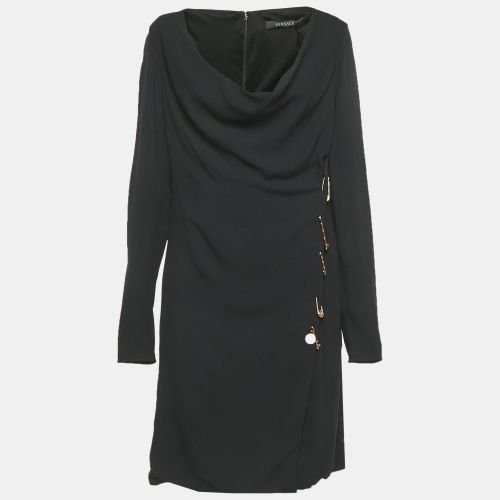 Versace Black Crepe Medusa Pin Detail Short Dress M - Versace - Modalova