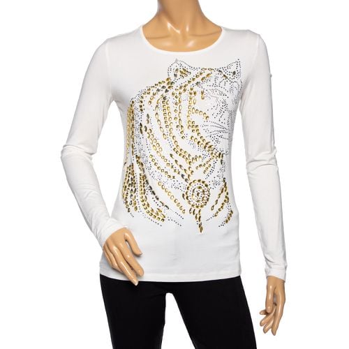 Versace Off-White Embellished Jersey Long Sleeve T-Shirt M - Versace - Modalova