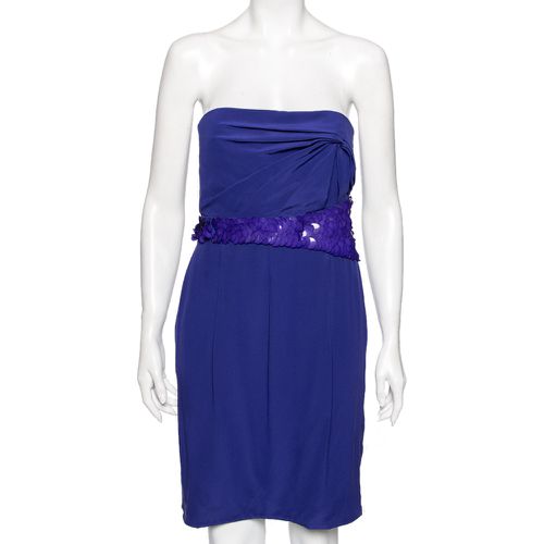 Versace Blue Crepe Embellished Detail Strapless Mini Dress M - Versace - Modalova