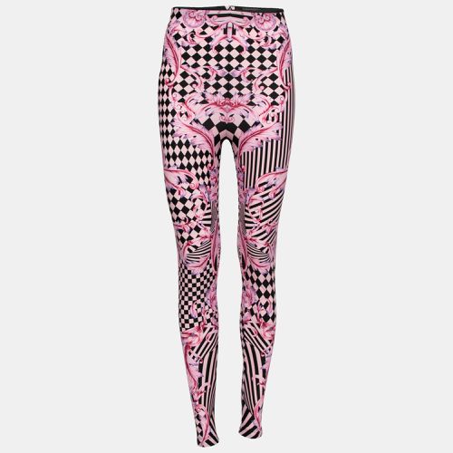 Versace Pink Stretch Knit Striped & Baroque Print Leggings S - Versace - Modalova