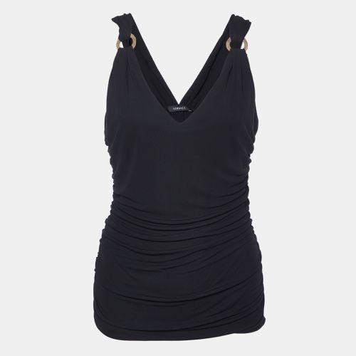 Versace Black Crepe Ruched Sleeveless Top S - Versace - Modalova