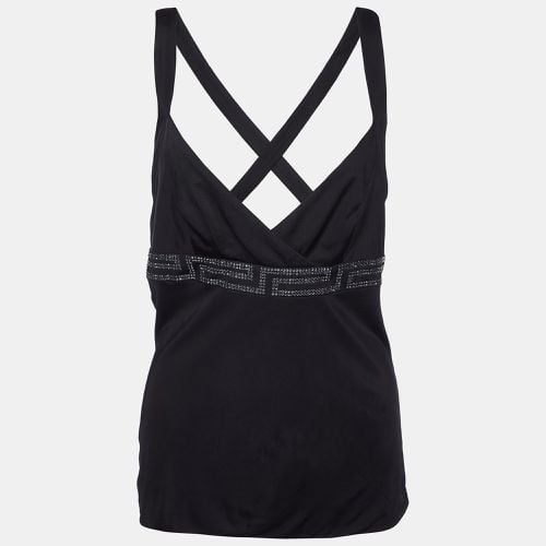 Versace Black Jersey Crystal Greca Embellished Tank Top M - Versace - Modalova