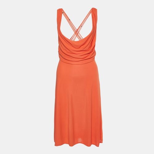 Versace Orange Crepe Lace Up Detail Midi Dress L - Versace - Modalova