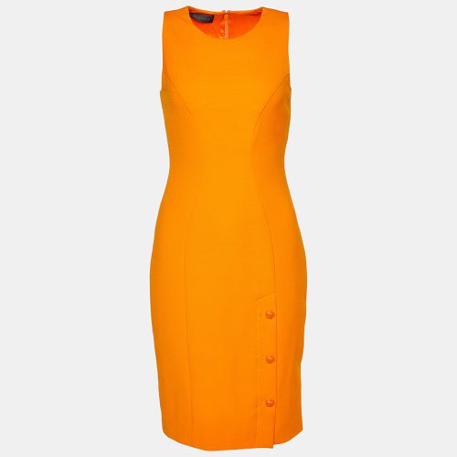 Versace Orange Crepe Logo Button Detail Sheath Dress S - Versace - Modalova