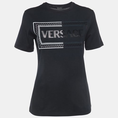 Versace Black Embellished Logo Cotton Jersey T-Shirt XS - Versace - Modalova