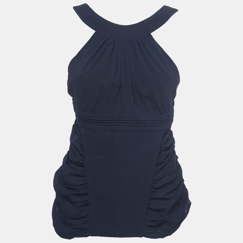 Versace Navy Blue Silk Ruched Strappy Top L - Versace - Modalova