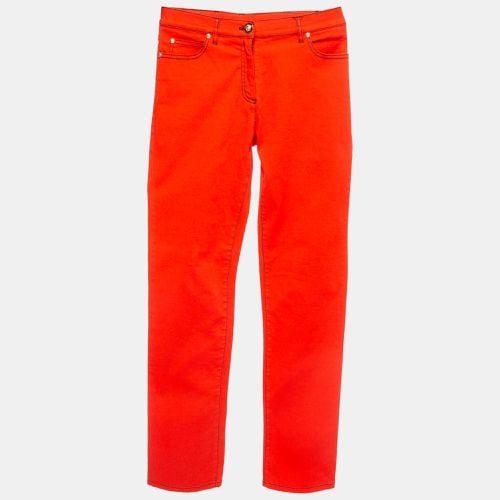 Versace Orange Contrast Stitch Cotton Metallic Logo Detail Trousers M - Versace - Modalova