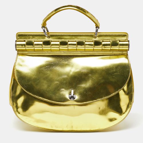 Versace Metallic Green Patent Leather Flap Hobo - Versace - Modalova