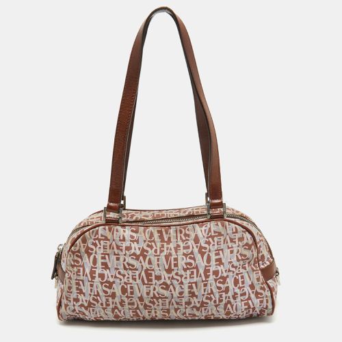 Versace Brown/Multicolor Printed Fabric and Leather Satchel - Versace - Modalova