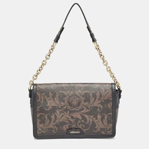 Brown Baroque Print Coated Canvas and Leather Flap Chain Bag - Versace - Modalova