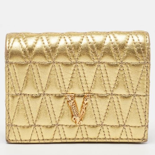 Versace Gold Quilted Leather Virtus Flap Card Case - Versace - Modalova