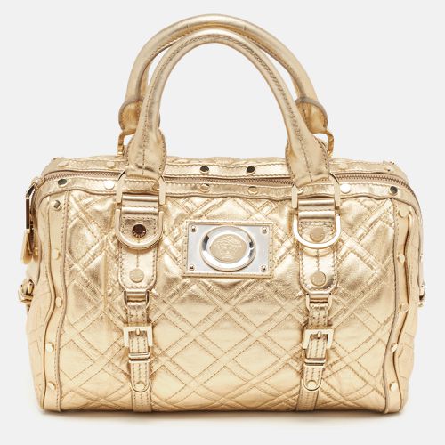 Versace Gold Quilted Leather Studded Medusa Head Boston Bag - Versace - Modalova