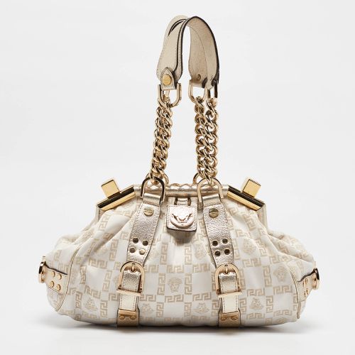 White Signature Fabric and Leather Frame Satchel - Versace - Modalova