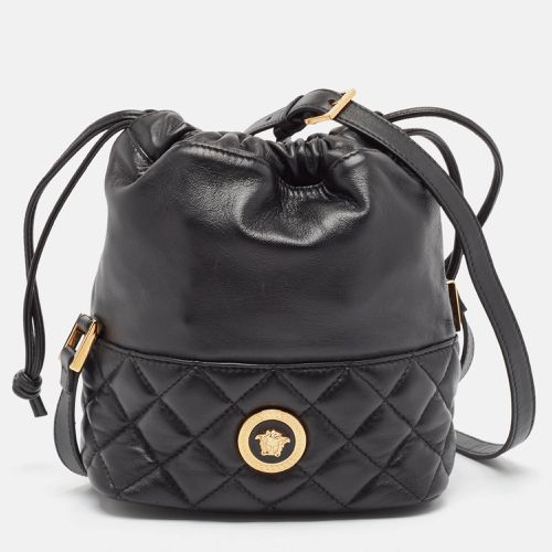 Versace Black Quilted Leather Medusa Drawstring Bucket Bag - Versace - Modalova