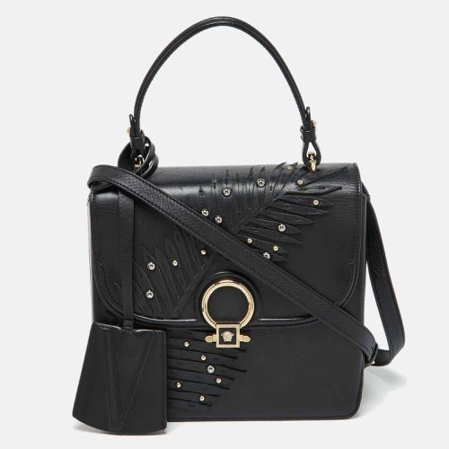 Versace Black Leather Applique Studded Flap Top Handle Bag - Versace - Modalova