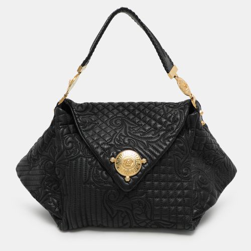 Versace Black Quilted Leather Embroidered Barocco Shoulder Bag - Versace - Modalova