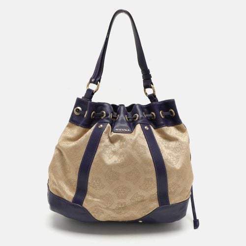 Versace Beige/Blue Medusa Canvas and Leather Drawstring Hobo - Versace - Modalova