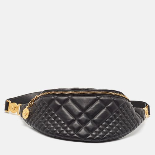 Versace Black Quilted Leather Medusa Belt Bag - Versace - Modalova