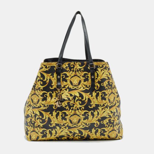 Versace Black/Yellow Barocco Print Coated Canvas Shopper Tote - Versace - Modalova