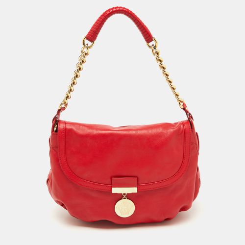 Versace Red Leather Medusa Lock Flap Shoulder Bag - Versace - Modalova