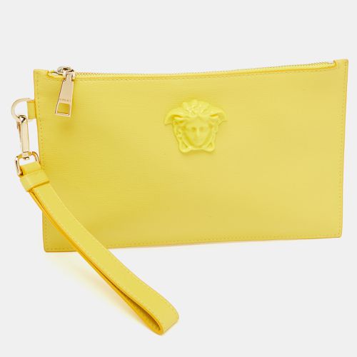 Versace Yellow Leather La Medusa Wristlet Zip Pouch - Versace - Modalova