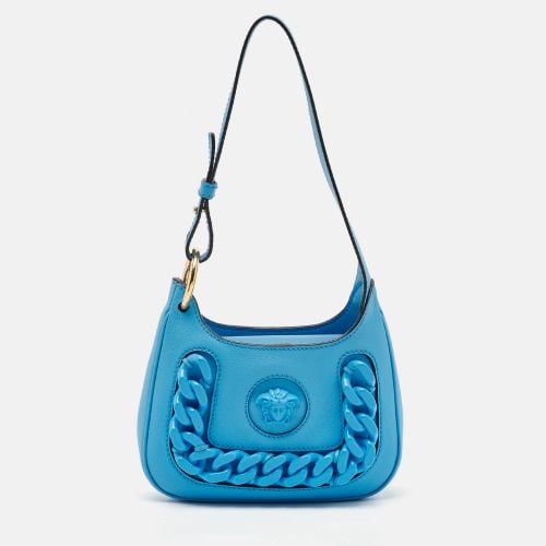 Versace Blue Leather Small La Medusa Chain Hobo - Versace - Modalova