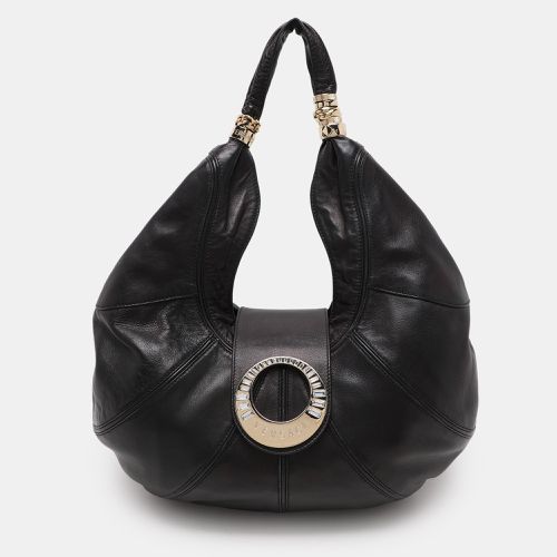 Versace Black Leather Crystal Embellished Flap Hobo - Versace - Modalova