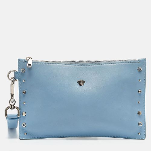 Versace Blue Leather Studded Medusa Wristlet Pouch - Versace - Modalova