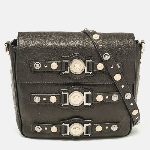 Versace Black Leather Medusa Studded Flap Crossbody Bag - Versace - Modalova