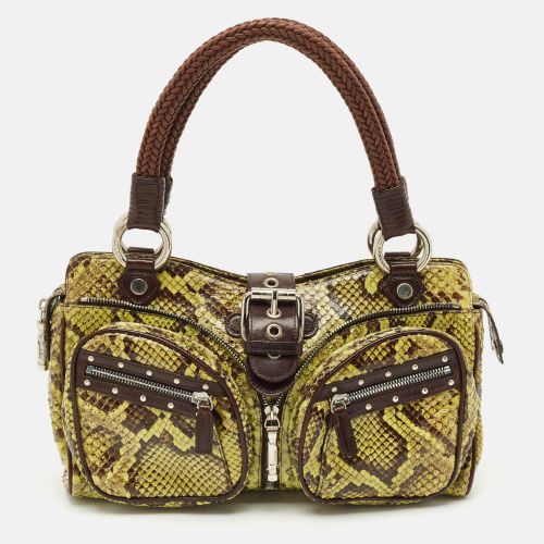 Leather and Python Multiple Pocket Satchel - Versace - Modalova