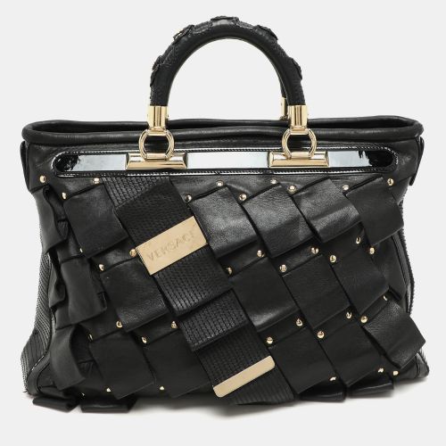 Versace Black Leather and Patent Leather Vanitas Tote - Versace - Modalova