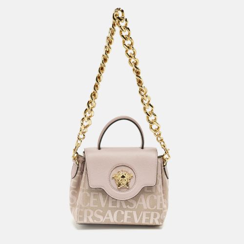 Versace Lilac Jacquard Canvas and Leather Small La Medusa Top Handle Bag - Versace - Modalova