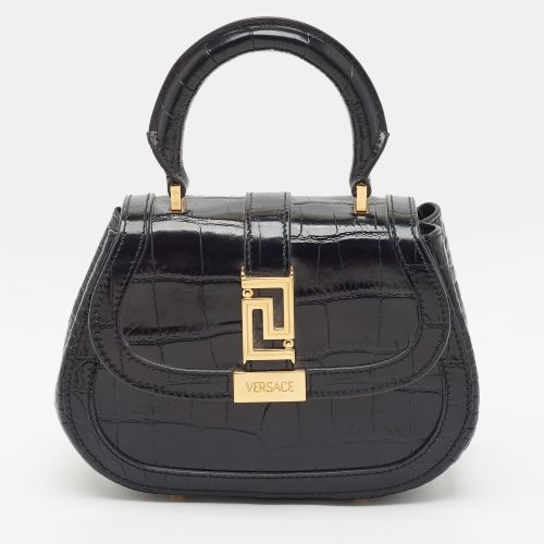 Greca Goddess Croc Embossed Leather Top Handle Bag - Versace - Modalova