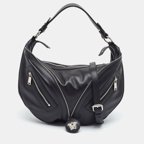 Versace Repeat Black Leather Hobo - Versace - Modalova