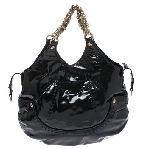 Versace Black Stitches Patent Leather Chain Shoulder Bag - Versace - Modalova