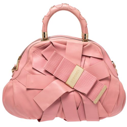 Versace Pink Leather Venita Bow Satchel - Versace - Modalova