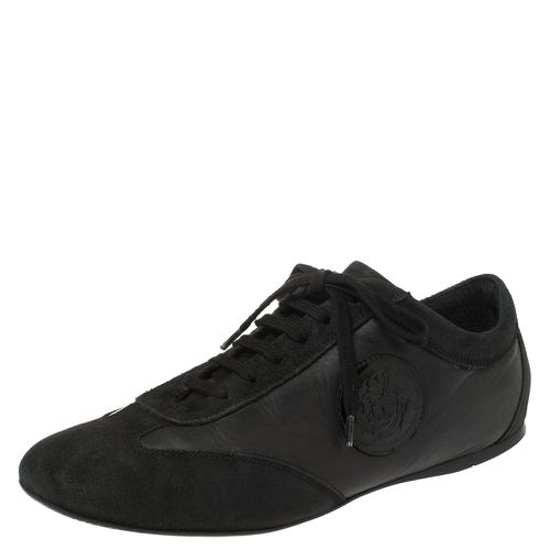 Versace Black Suede and Soft Leather Medusa Lace Up Sneakers Size 39 - Versace - Modalova