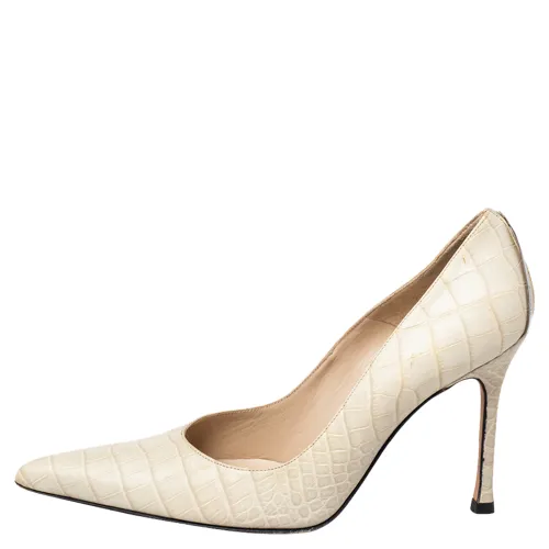 Croc Embossed Leather Pointed Toe Pumps Size 36 - Versace - Modalova