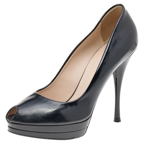 Versace Black Patent Leather Peep Toe Platform Pumps Size 38 - Versace - Modalova