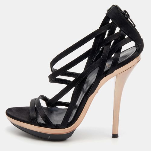 Versace Black Satin Strappy Sandals Size 37 - Versace - Modalova