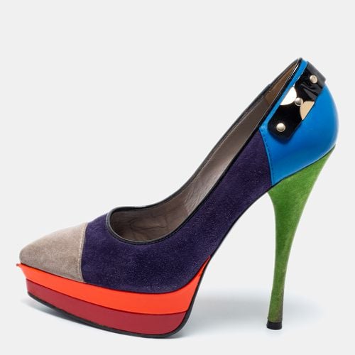 Versace Multicolor Suede And Leather Pointed Toe Platform Pumps Size 36 - Versace - Modalova