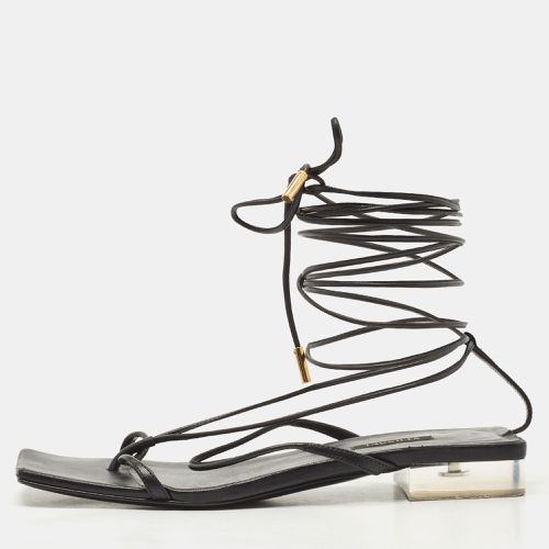 Versace Black Leather Lace Up Thong Sandals Size 38 - Versace - Modalova