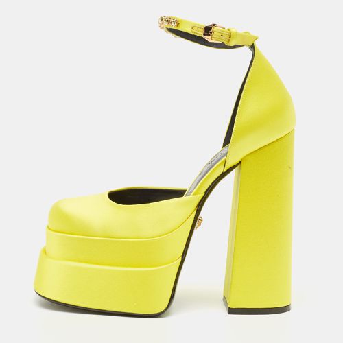 Versace Yellow Satin Medusa Aevitas Platform Ankle Strap Pumps Size 37 - Versace - Modalova