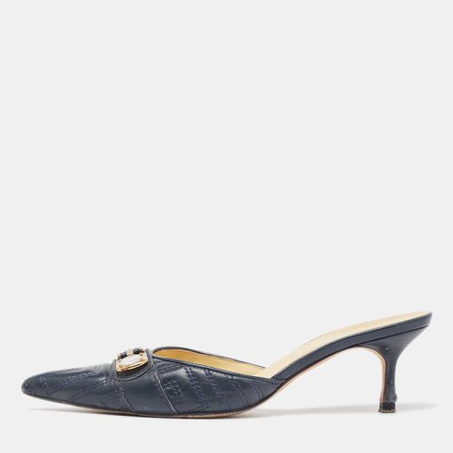 Versace Navy Blue Quilted Leather Pointed Toe Mules Size 37 - Versace - Modalova