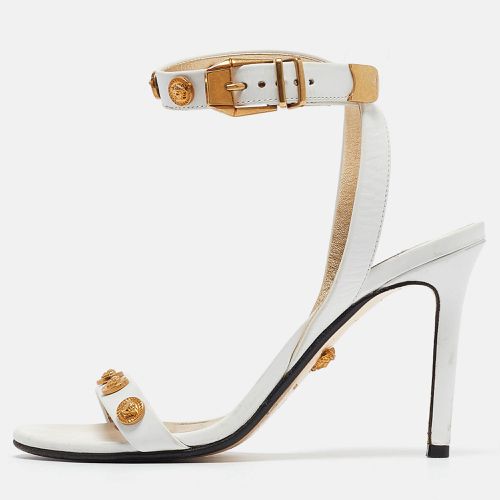 Versace White Leather Medusa Studded Ankle Strap Sandals Size 35 - Versace - Modalova