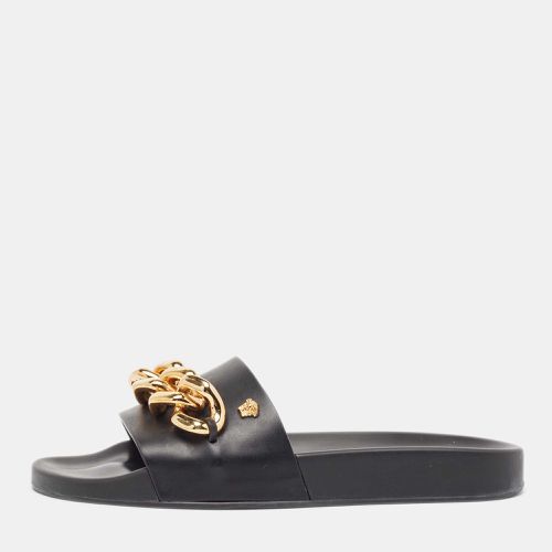 Versace Black Leather Medusa Chain Pool Slides Size 37 - Versace - Modalova