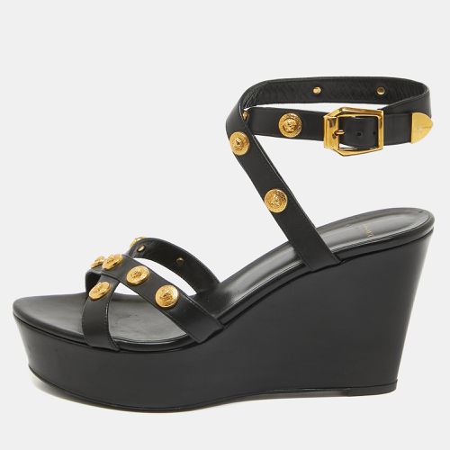 Versace Black Leather Medusa Wedge Sandals Size 40 - Versace - Modalova