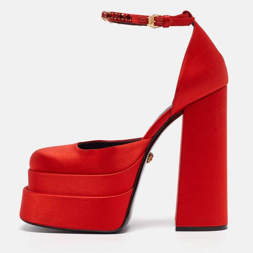 Versace Red Satin Platform Ankle Strap Sandals Size 39.5 - Versace - Modalova