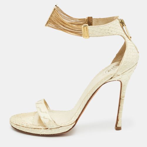 Size 39 Python Leather Ankle Strap Sandals - Versace - Modalova